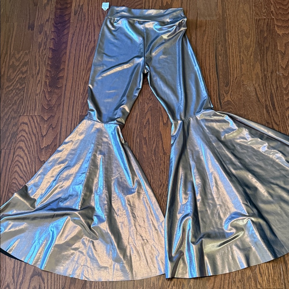 Shiny Silver Flared Pants